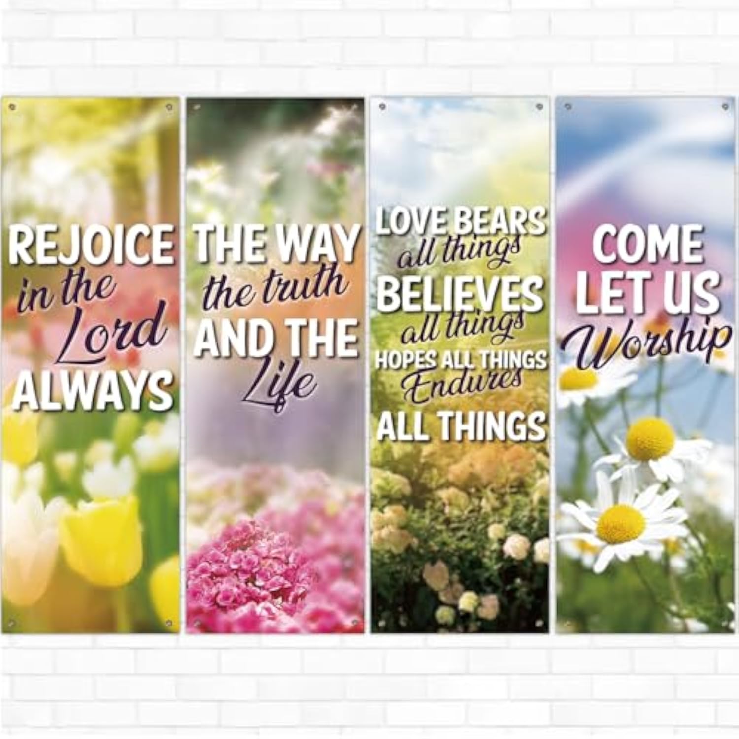 4 Pcs Spring Church Banners For Sanctuary Wall Spring Religious Hanging Backdrop Christian Bible Verse Banner Floral Flowers Inspirational Porch Signs For Sunday School Classroom Decorations