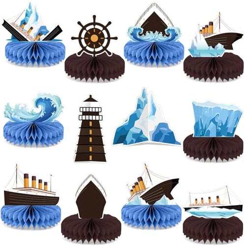 12Pcs Cruise Ship Birthday Honeycomb Centerpieces Nautical Party Supplies