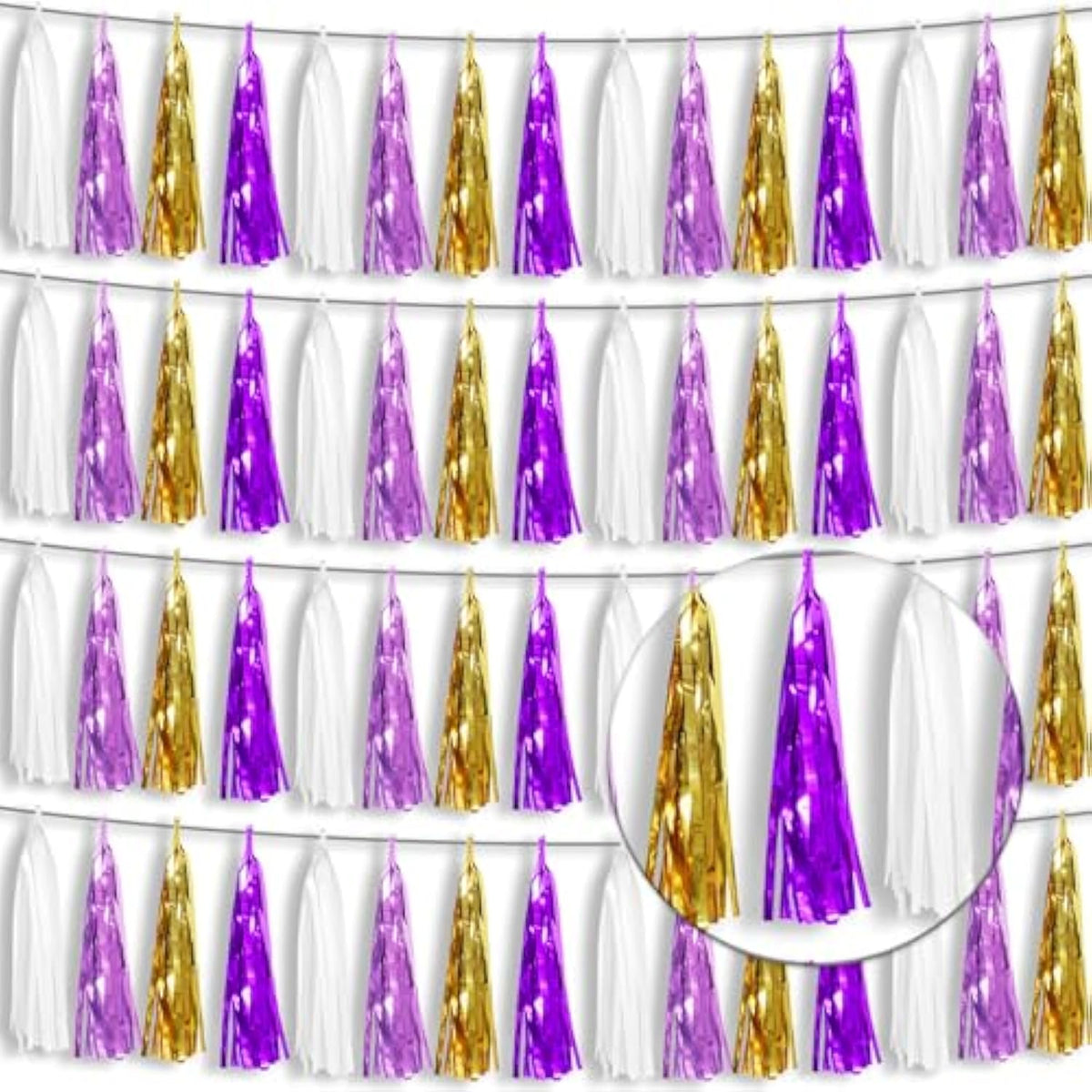 4P Purple-Gold Foil Fringe Tassel Banner Garland Metallic Tinsel Streamers Wall Hanging Curtain Backdrop Banners For Parade Floats, 2024 Graduation Decorations, Wedding Party Decoration