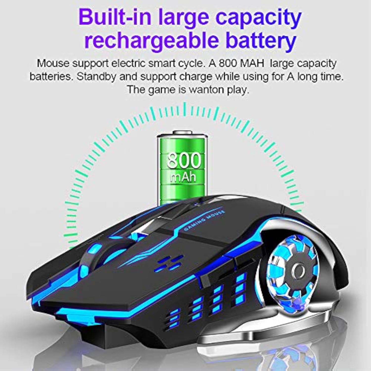 AULA SC100 Silent White Wireless Mouse Rechargeable, RGB LED Backlit, DPI Adjustable, 2.4G Wireless Optical Computer Gaming Mice with USB Receiver, Punk Cool Mouse for Office/Games