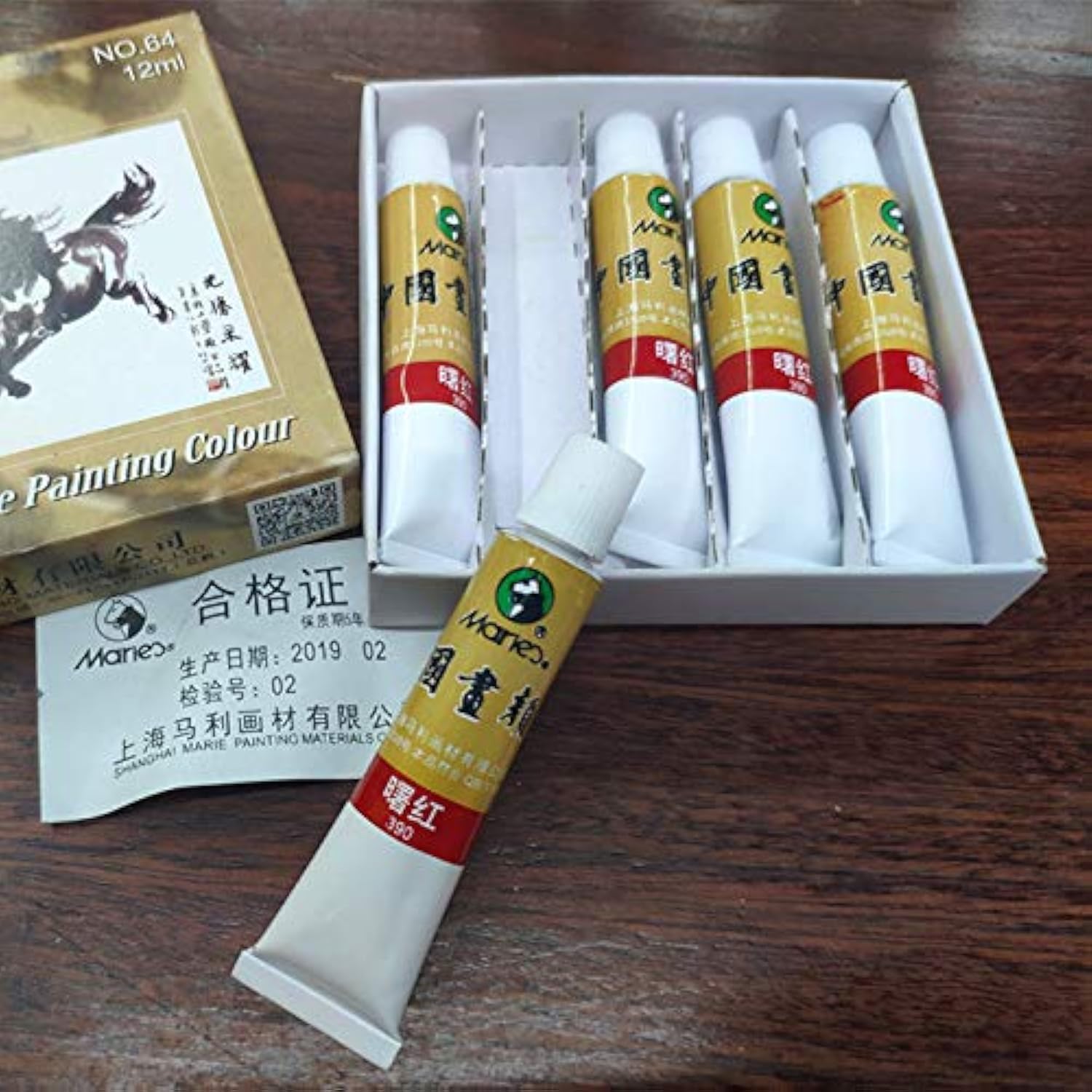 Marie'S Chinese Painting Traditional Color Tubes Set 12 Ml For Sumi-E Xieyi And Gongbi Painting (No. 104 Titanium White (5Pcs*12Ml) (No. 390 Eosin (5Pcs*12Ml))