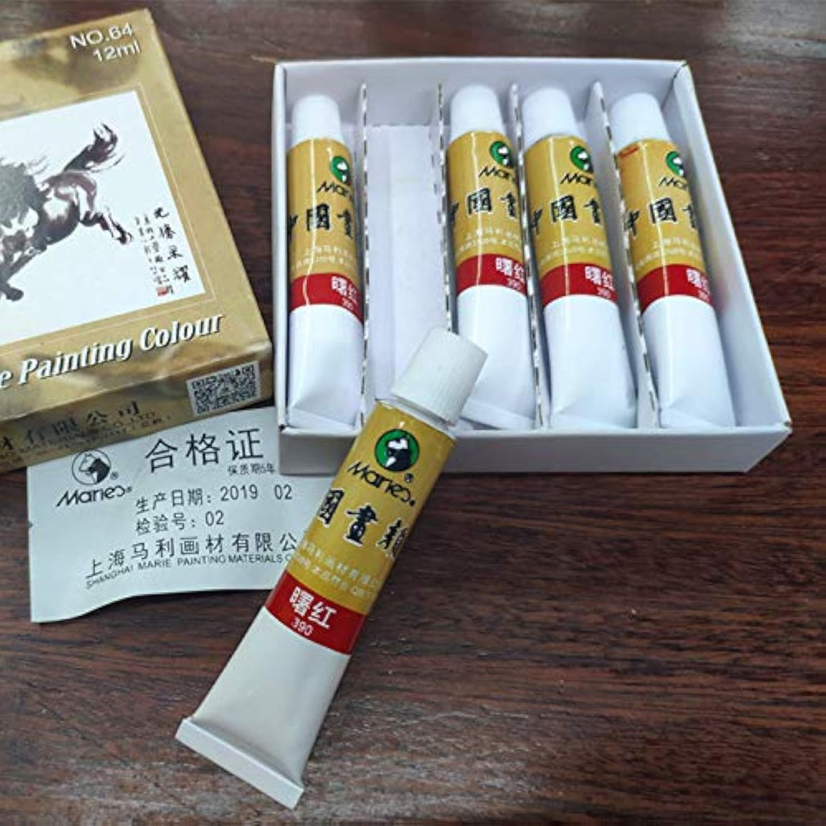 Marie'S Chinese Painting Traditional Color Tubes Set 12 Ml For Sumi-E Xieyi And Gongbi Painting (No. 104 Titanium White (5Pcs*12Ml) (No. 390 Eosin (5Pcs*12Ml))