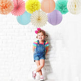 Pastel Rainbow Party Decorations Streamers - 14Pcs Boy Girl Kids Birthday Supplies,Pink Yellow Blue Paper Lanterns Fan,Tissue Pom Poms,Honeycomb Balls, Baby Shower Wedding Decor