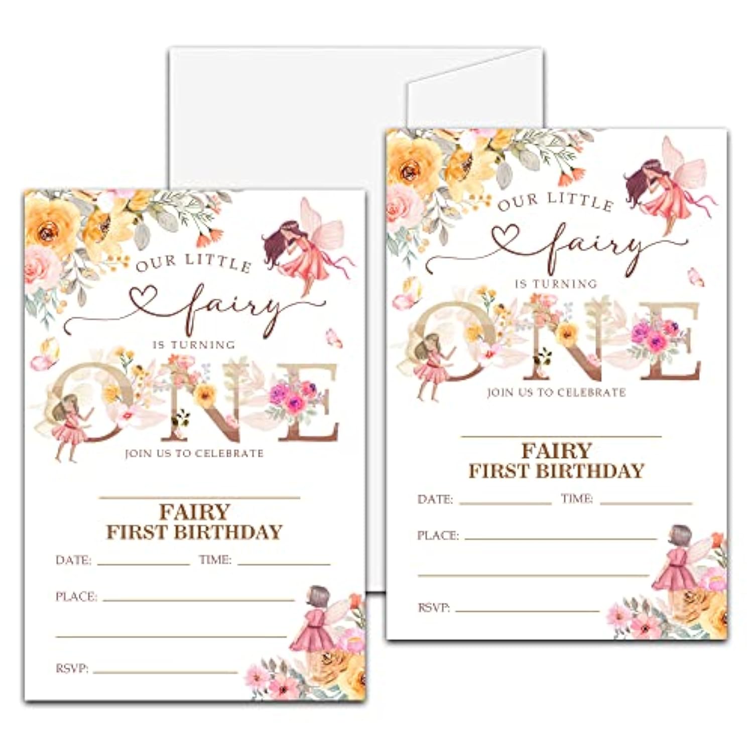 Fairy 1St Birthday Party Invitation, Garden Fairy Themed Fill-In Invites, 20 Floral Invitations With Envelopes For Women (4" X 6"), Adults Butterfly Party Favors Decorations And Supplies -56