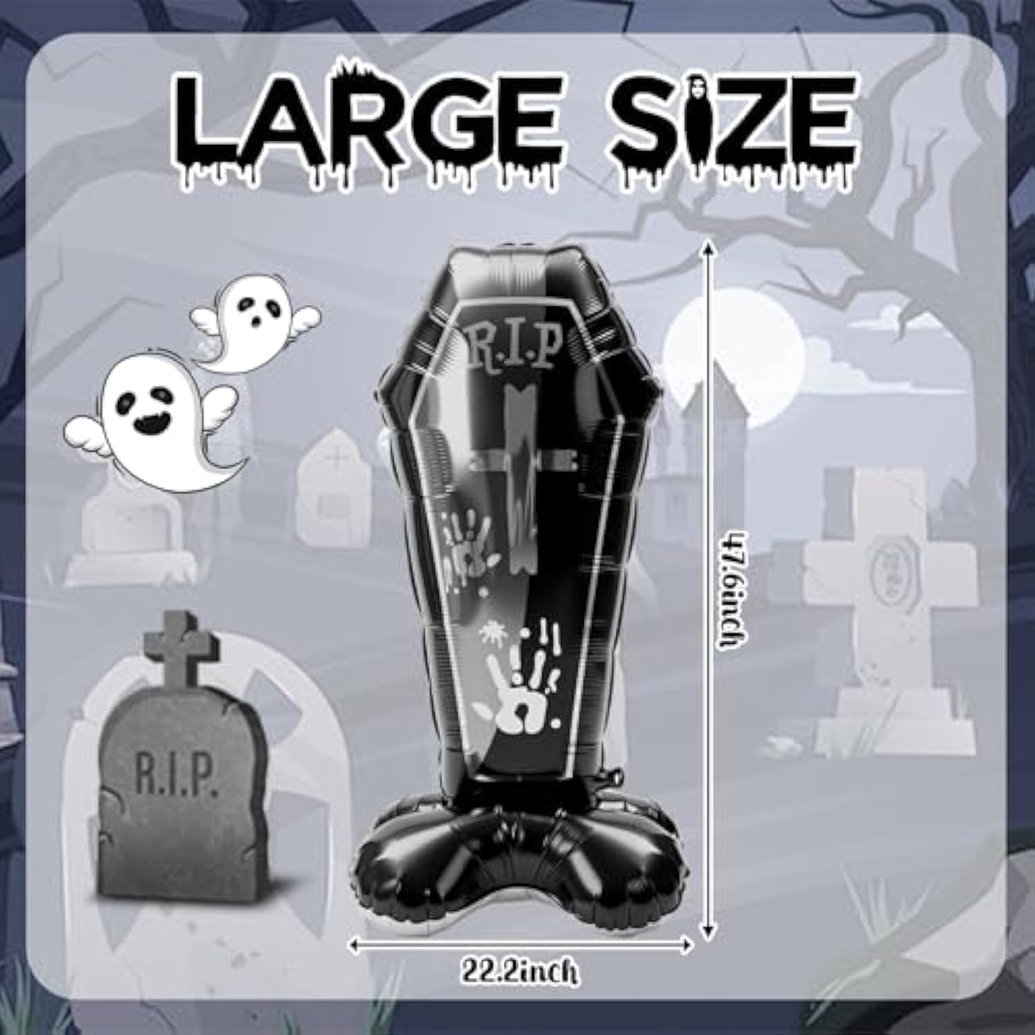 2pcs Large 3D Halloween Tombstone Foil Balloons 48 Inch Standing Party Decor