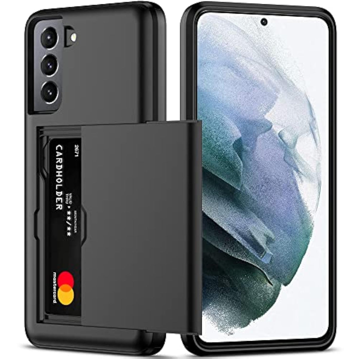 For Samsung S21 Case With Card Holder 5G 6.2 Inch Dual Layer Heavy Duty Protective For Galaxy S21 Case Hidden Card Slot Slim Wallet Case For Samsung S21(Black)