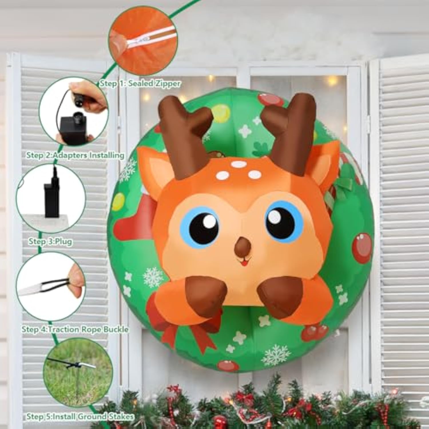 3.4Ft Christmas Inflatables Reindeer Window Outdoor Decorations Blow Up With Built-In Led Lights For Xmas Party Indoor Y