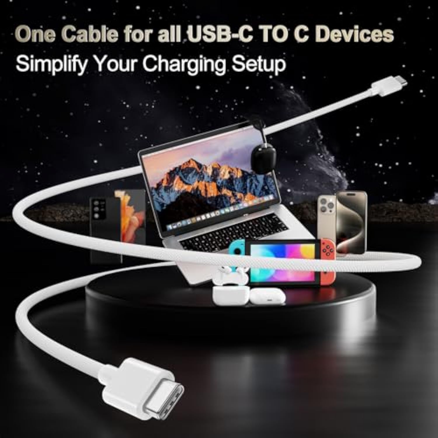 Usb C Cable, Usbc To Usbc Fast Charging Cable Nylon Braided (3Ft 60W, 1-Pack) For Iphone 16/15 Pro/Plus/Pro Max, Ipad Mini 6/7/Pro/Air, Macbook Air/Pro, Samsung Galaxy S24 And More (White)