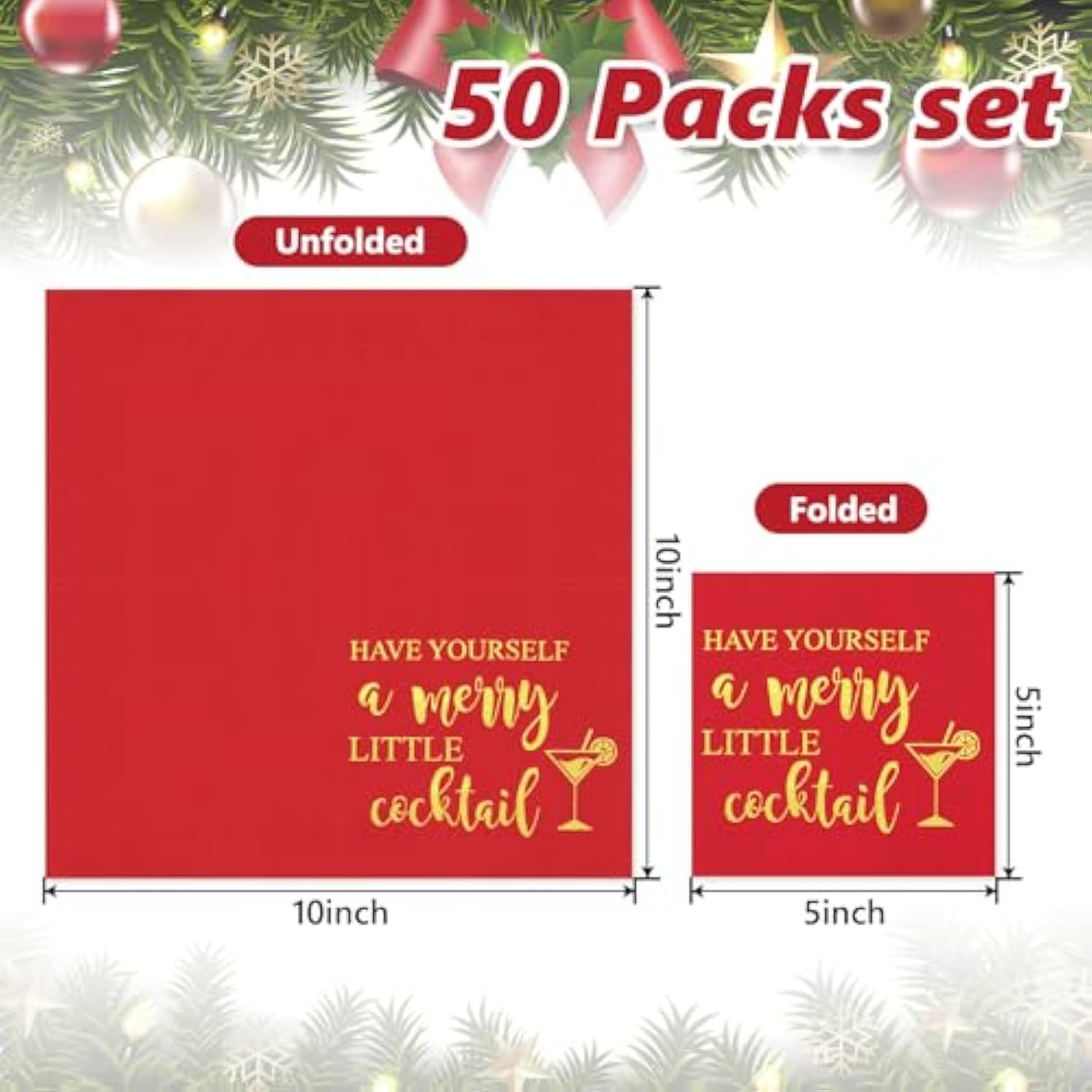 50Pcs Christmas Cocktail Napkin Red Gold Foil Disposable Paper Napkin Have Yourself A Merry Little Cocktail Beverage Napkin For Xmas Winter Party Supplies