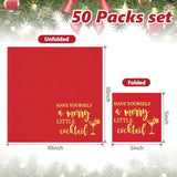 50Pcs Christmas Cocktail Napkin Red Gold Foil Disposable Paper Napkin Have Yourself A Merry Little Cocktail Beverage Napkin For Xmas Winter Party Supplies
