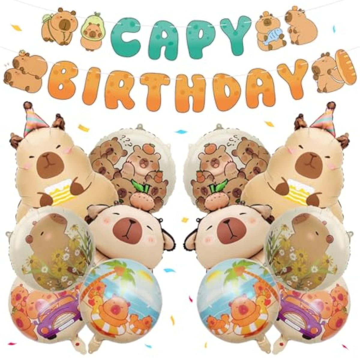 13 Pcs Capybara Birthday Party Decorations, Capy Birthday Decor Included 12 Aluminum Foil Balloons And 1 Birthday Banner For Capybara Lover Animal Theme Baby Shower Party Favor
