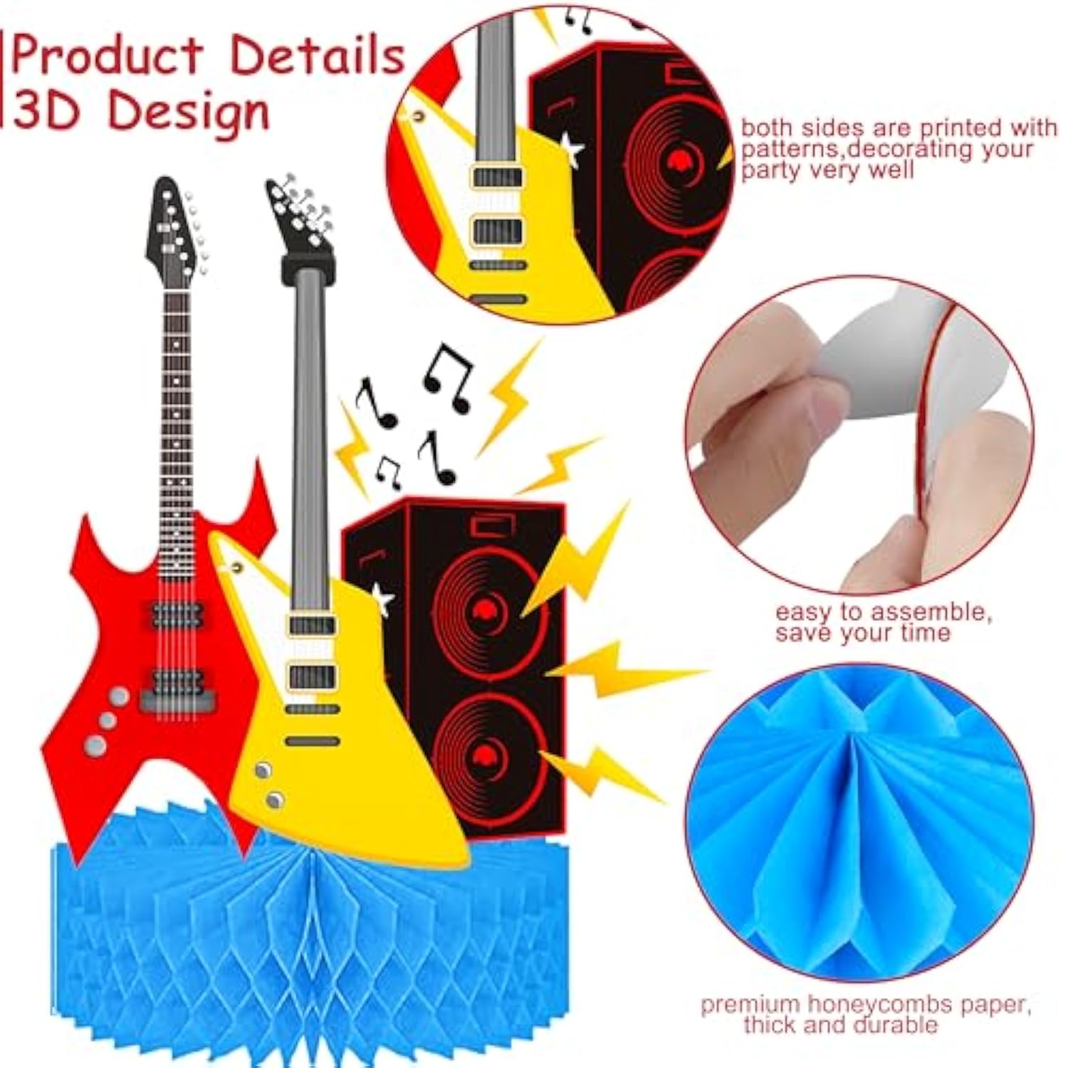 Music Guitar Honeycomb Centerpieces 13Pcs Guitar Birthday Party Table