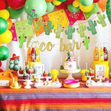 2Set Fiesta Taco Bar Cactus Banner, Gold & Green Glittery Decorations for Cinco De Mayo