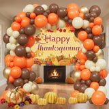 Thanksgiving Balloon Arch Kit Orange Gold Brown Sand Balloons with Happy Thanksgiving Backdrop Party