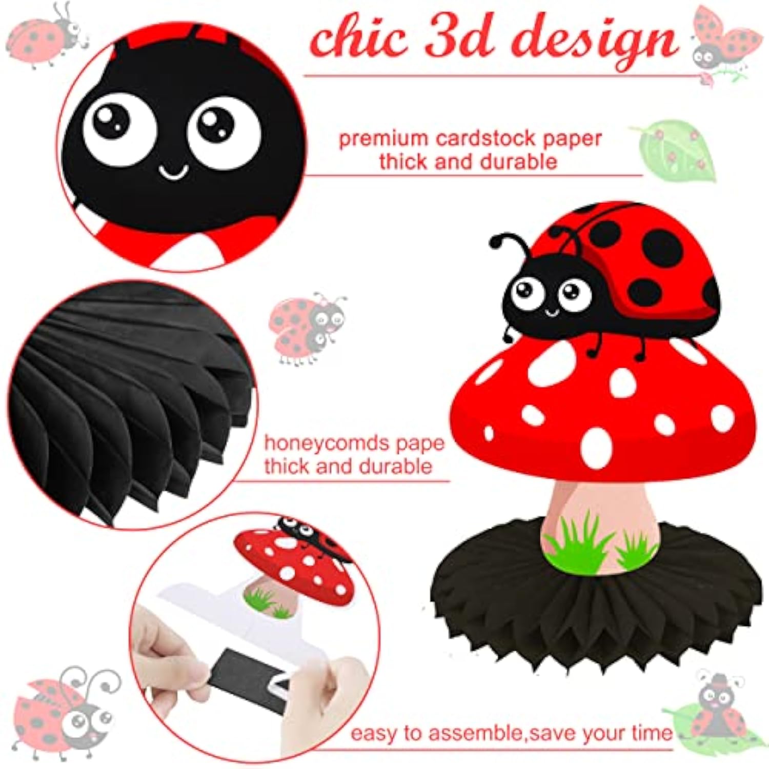 9Pcs Little Ladybug Party Table Decoration Ladybug Party Honeycomb Cen