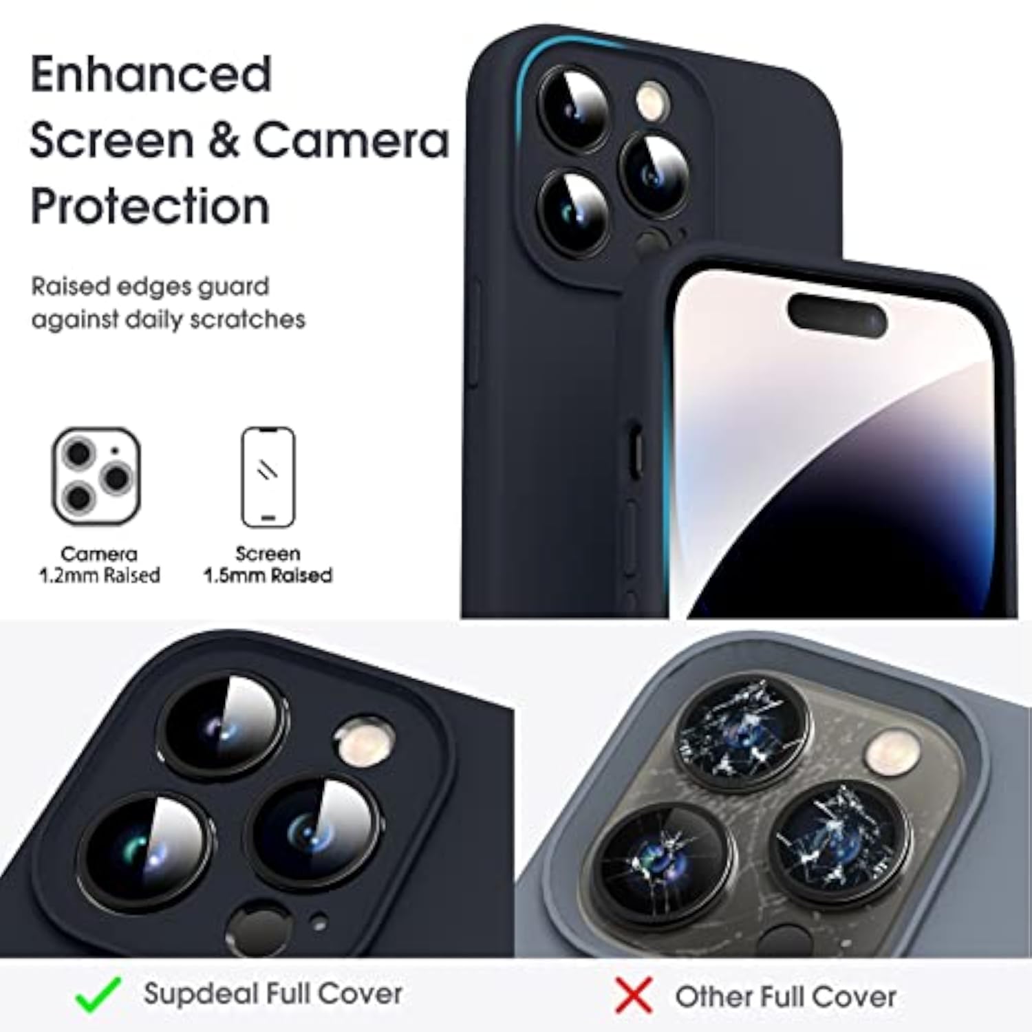 Liquid Silicone Case for iPhone 14 Pro, True Liquid Silicone, Anti Fingerprint, 4 Layer Phone Case Protective Cover, Full Coverage Around Camera & Built-in Microfiber, 6.1", Black