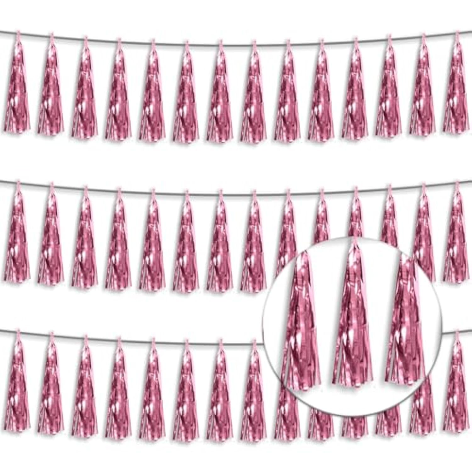 3P Metallic Fringe Tassel Banner Garland Foil Tinsel Streamer Wall Hanging Curtain Backdrop Banner For Parade Floats, Graduation Decorations, Wedding Party Decoration(Pink)