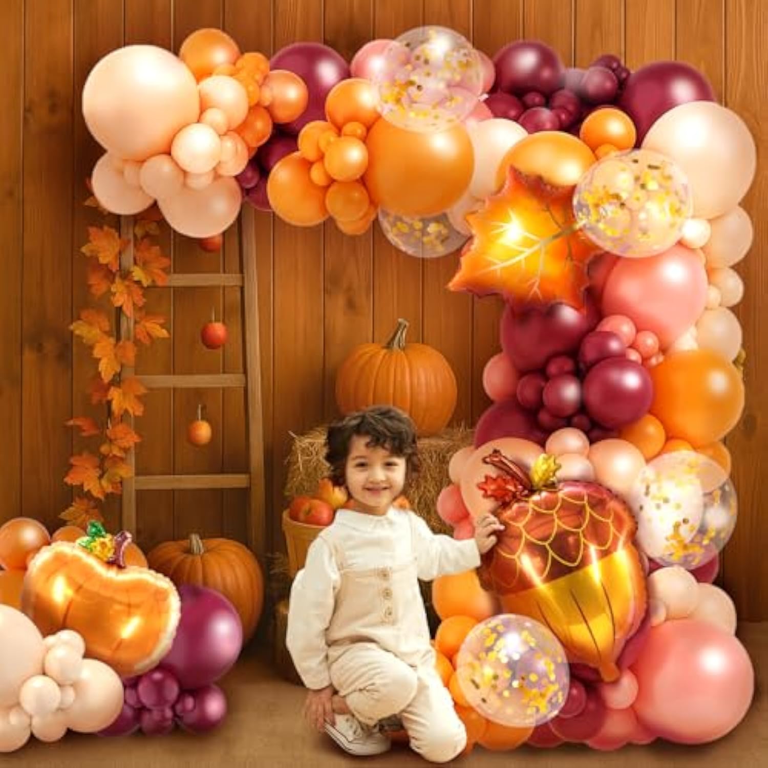 164PCS Fall Balloon Arch Kit with Maple Leaf Pumpkin Balloons for Thanksgiving