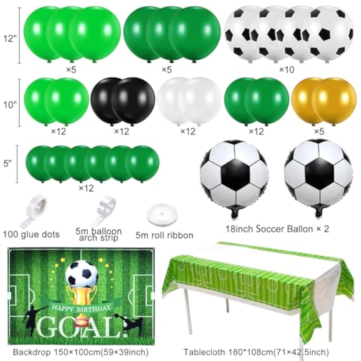 Soccer Birthday Party Decorations Supplies, Soccer Balloons Garland Arch Kit/ Backdrop/ Tablecloth/ 18" Foil Balloons, Adult Teen Girls Boys Kids Outdoor Sports Soccer-Themed Party Decorations