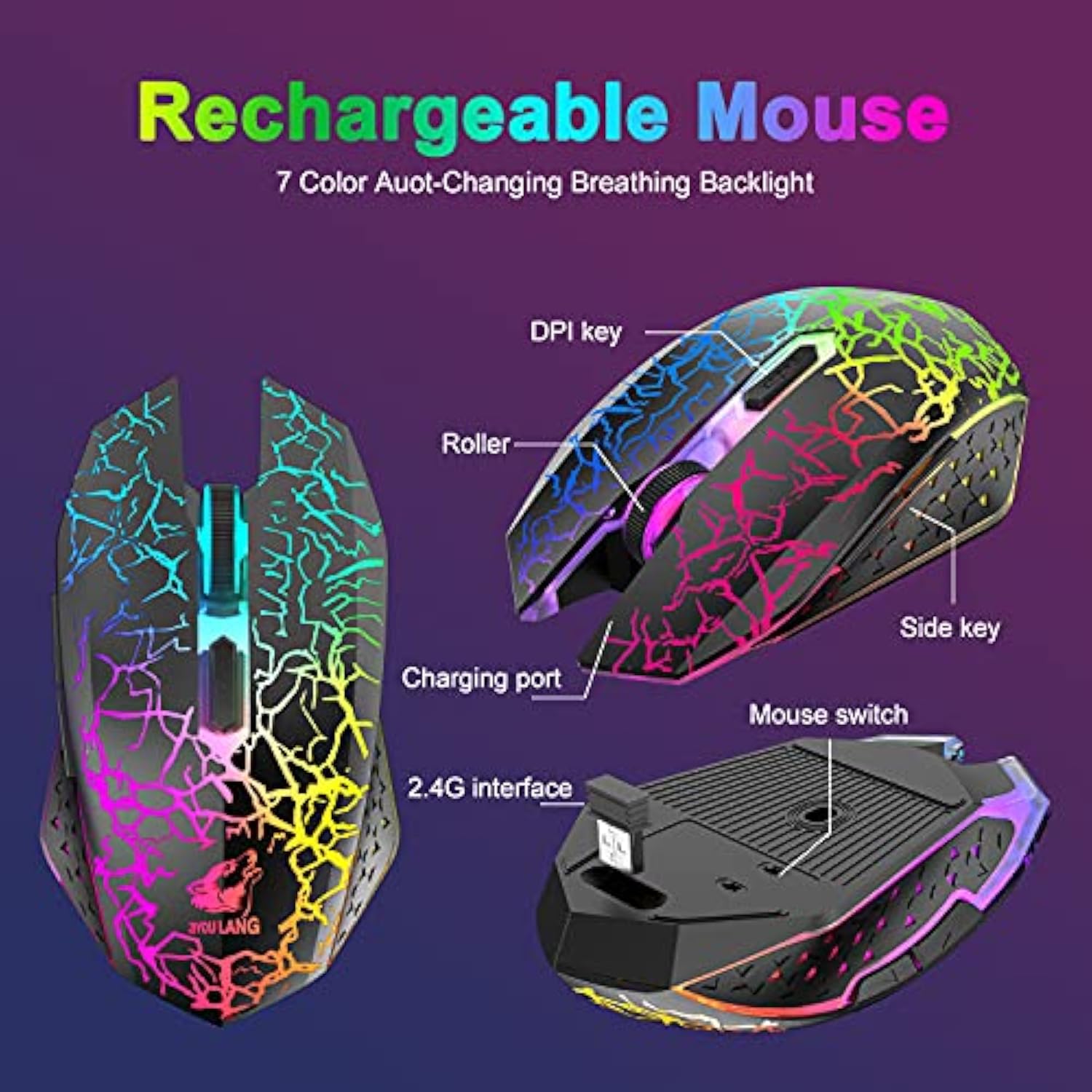 Wireless Gaming Keyboard And Mouse Combo,61 Key Rainbow Backlit Keyboard With Rechargeable 4000Mah,Mechanical Feel,Ergonomic,Quiet,Rgb Mute Mice And Mousepad For Ps4,Xbox One,Desktop,Pc