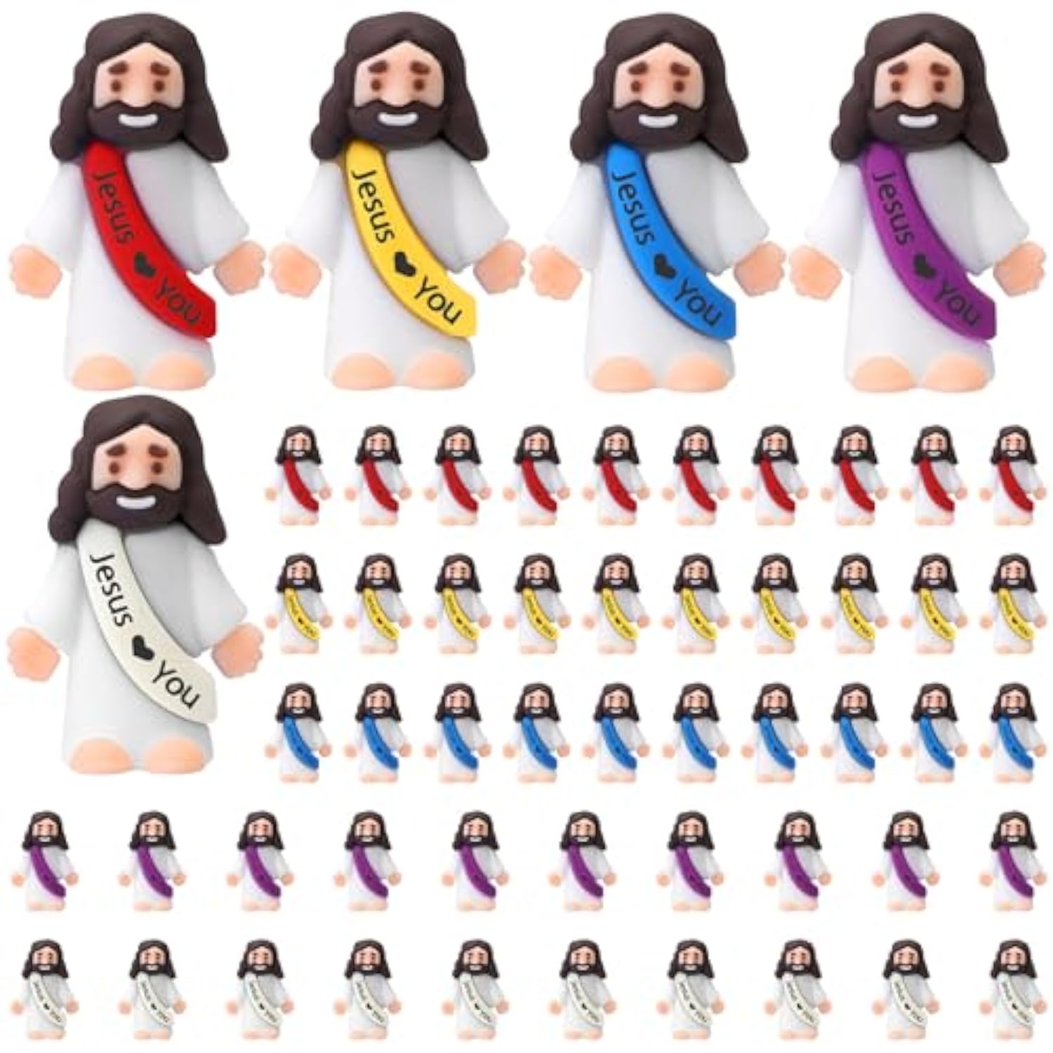 50 Pcs Mini Jesus Figures Jesus Loves You Christ Toys Little Christ Figures To Hide And Seek Sunday School Religious Party Favors Gift(Fresh Color)