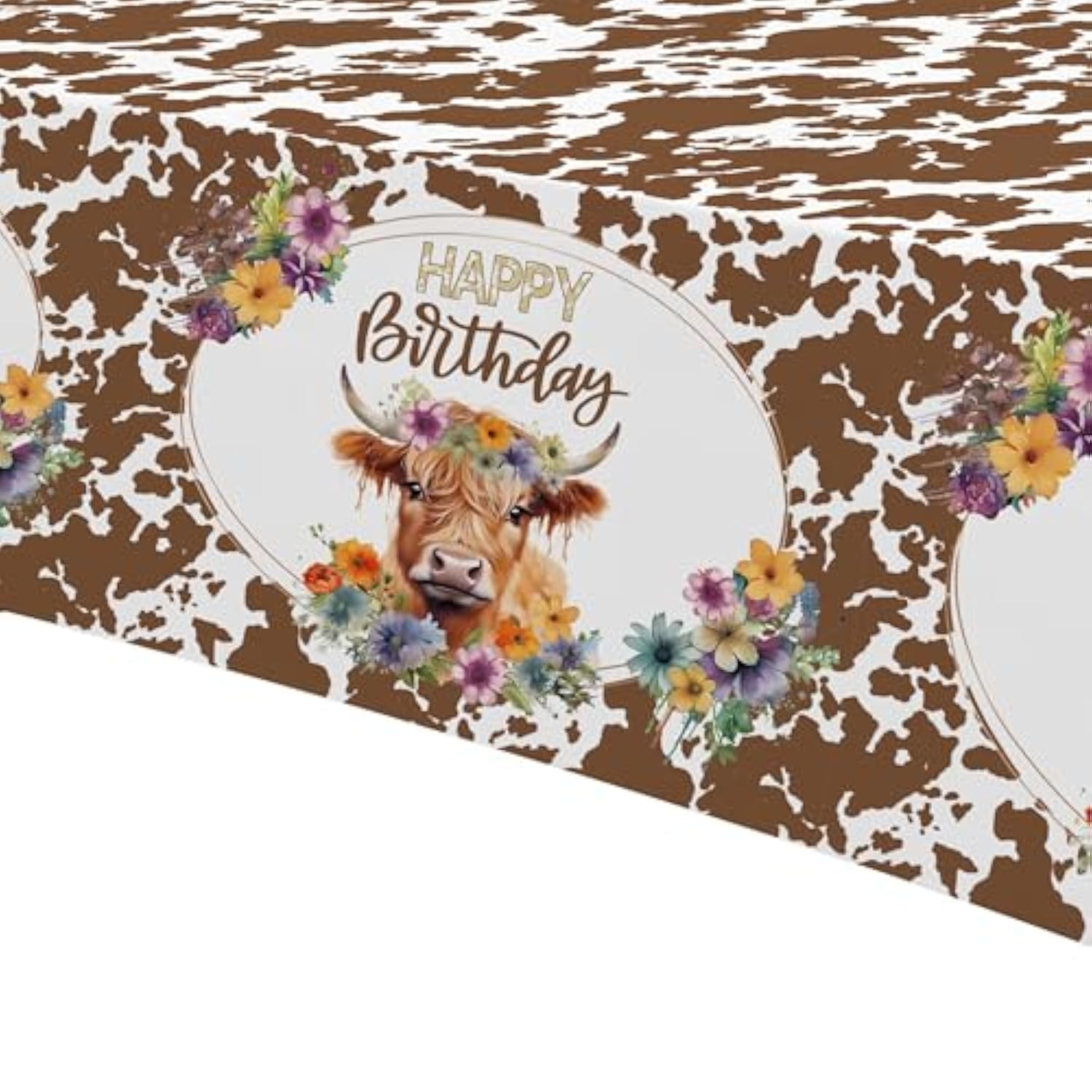Highland Cow Birthday Decorations Tablecloth, 3 Pack Disposable Floral Boho Holy Cow Highland Theme Party Tablecover Supplies For Western Farm Animals Kids Birthday Baby Shower, 86In X 55In