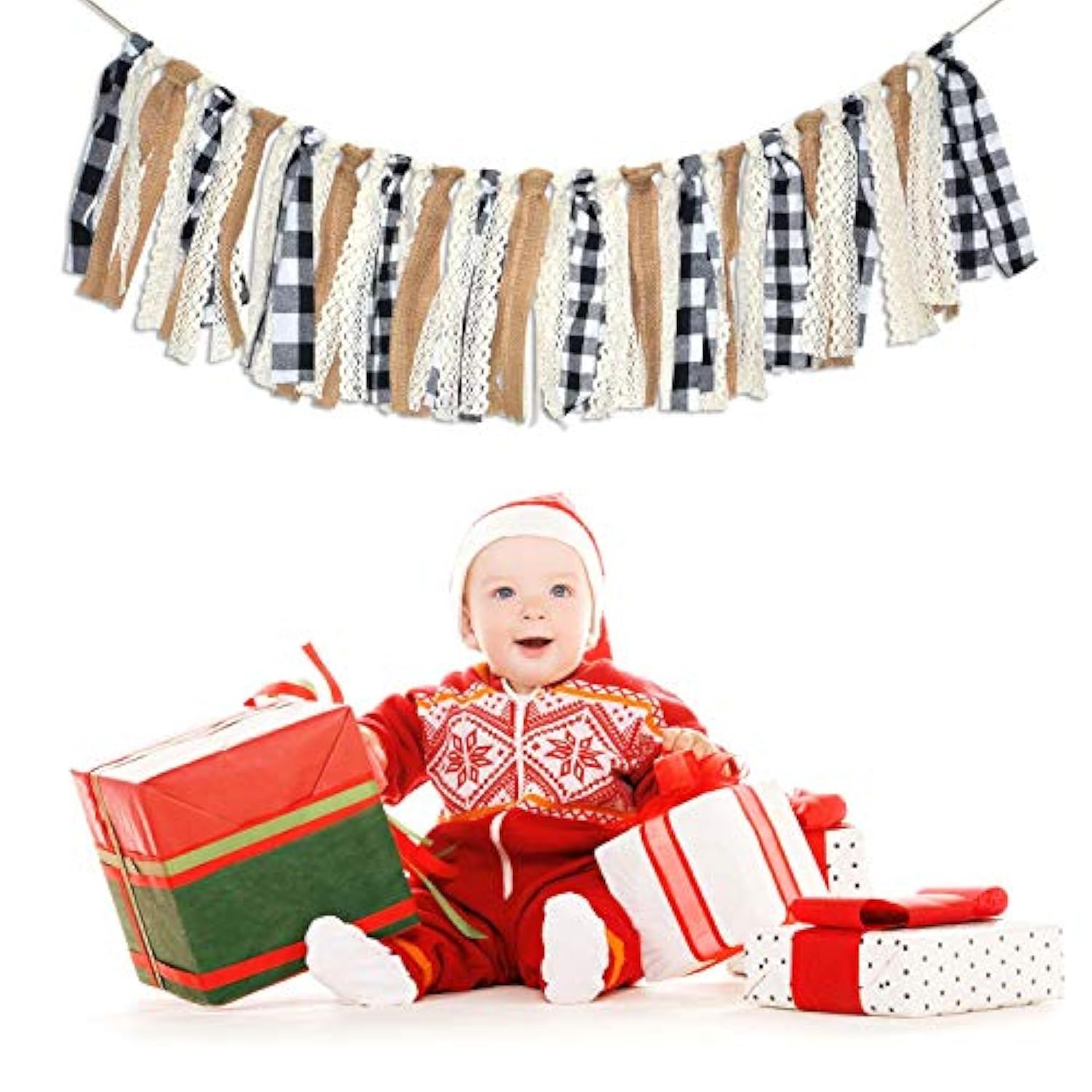 Buffalo Check Plaid Banner Black And White Gingham Spring Summer Fall Winter Easter Christmas Mantle Fireplace Garland Decoration