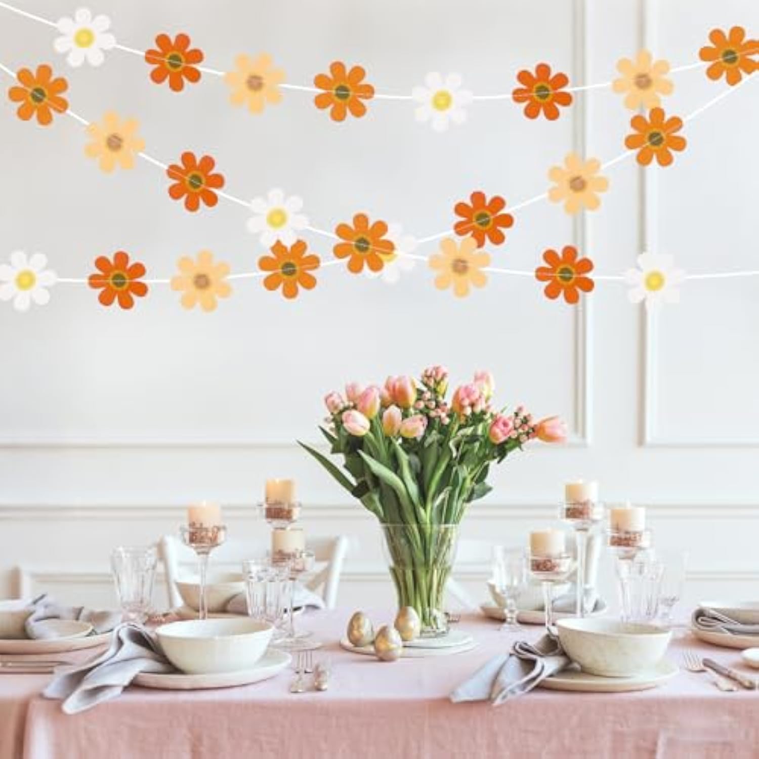 8Pcs Daisy Groovy Party Hanging Banners Daisy Polka Dot Garland Hippie Party Supplies Streamer Paper Banners For Birthday Wedding Bridal Shower Spring Party Decor