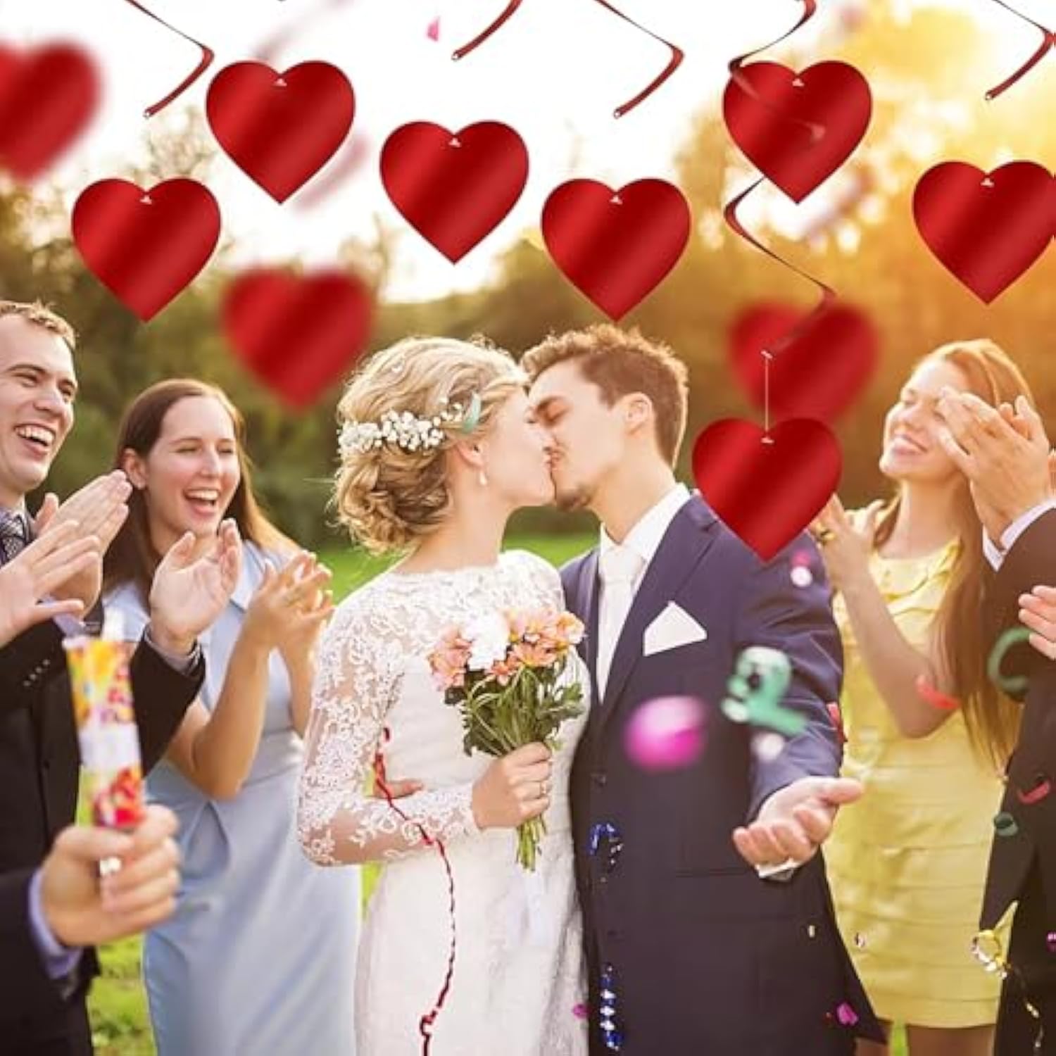 12 Pcs Heart Decorations Valentine'S Day Hanging Swirls Red Streamers Ornament Ceiling Home Wedding Birthday Party Supplies