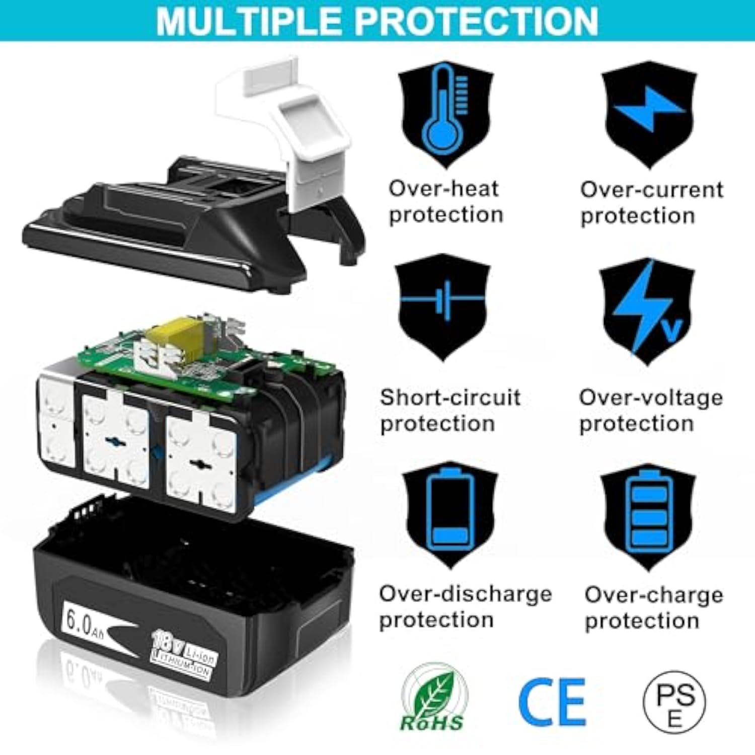 2Pack 6000 Mah 18V Battery Replacement For Makita 18V Battery Bl1860B Bl1850B Bl1815 Bl1840B Bl1815, Compatible With Makita 18V Charger And Cordless Power Tool