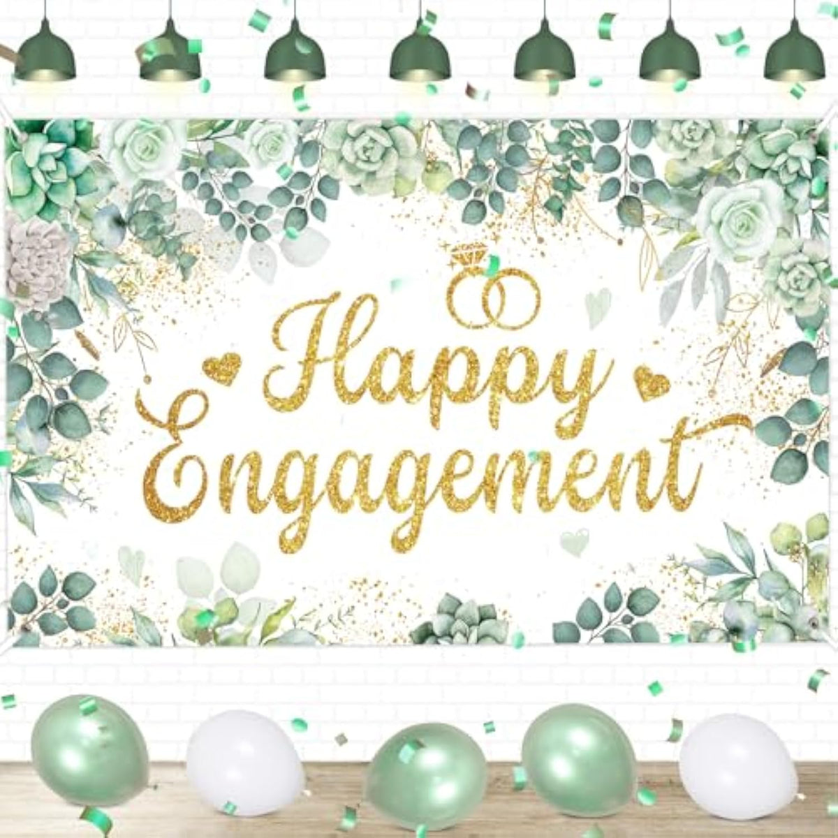 Eucalyptus Engagement Party Decoration, Green Happy Just Engaged Banner, Sage Green Just Married Decorations Kit For Couple Wedding Bridal Shower