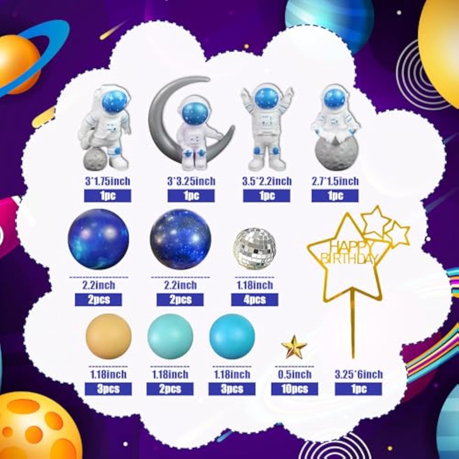 Space Cake Toppers Outer Space Cake Decorations With Balls Stars Astronauts Figurines Planets For Kids Outer Space Theme Birthday Party