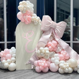 Pink Bow Balloons Arch Kit 147Pcs Coquette Birthday Decorations Pink And White Balloon With Double-Stuffed Peal White Sand Long Bobo Balloon For Girls Baby Shower Coquette Birthday Party Decorations
