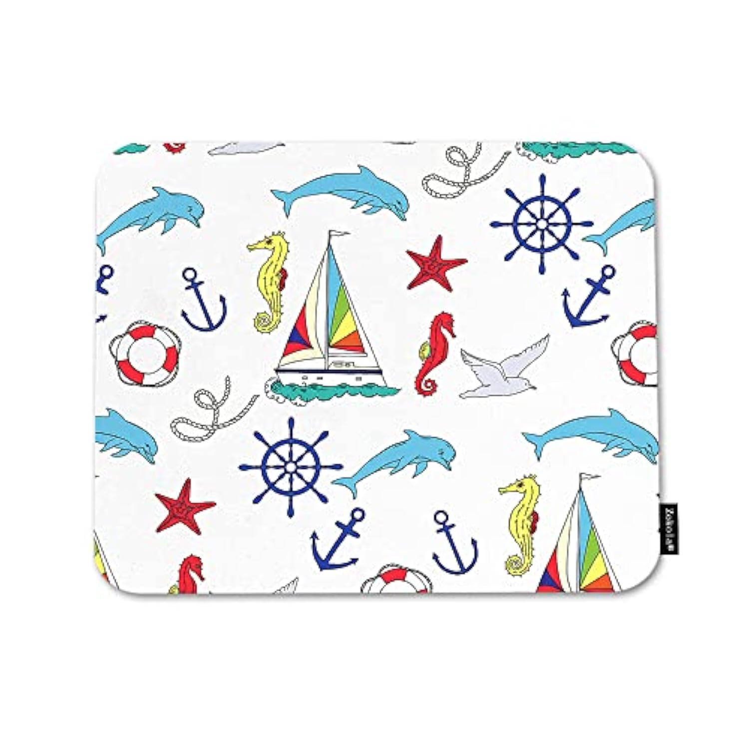 Nautical Pattern Mouse Pad Non-Slip Natural Rubber Base, 9.5X7.9 Inch Cute Ships And Seahorse Boats Dolphin Computer Mousepad Mouse Pads For Computers, Laptop, Gaming, Office & Home