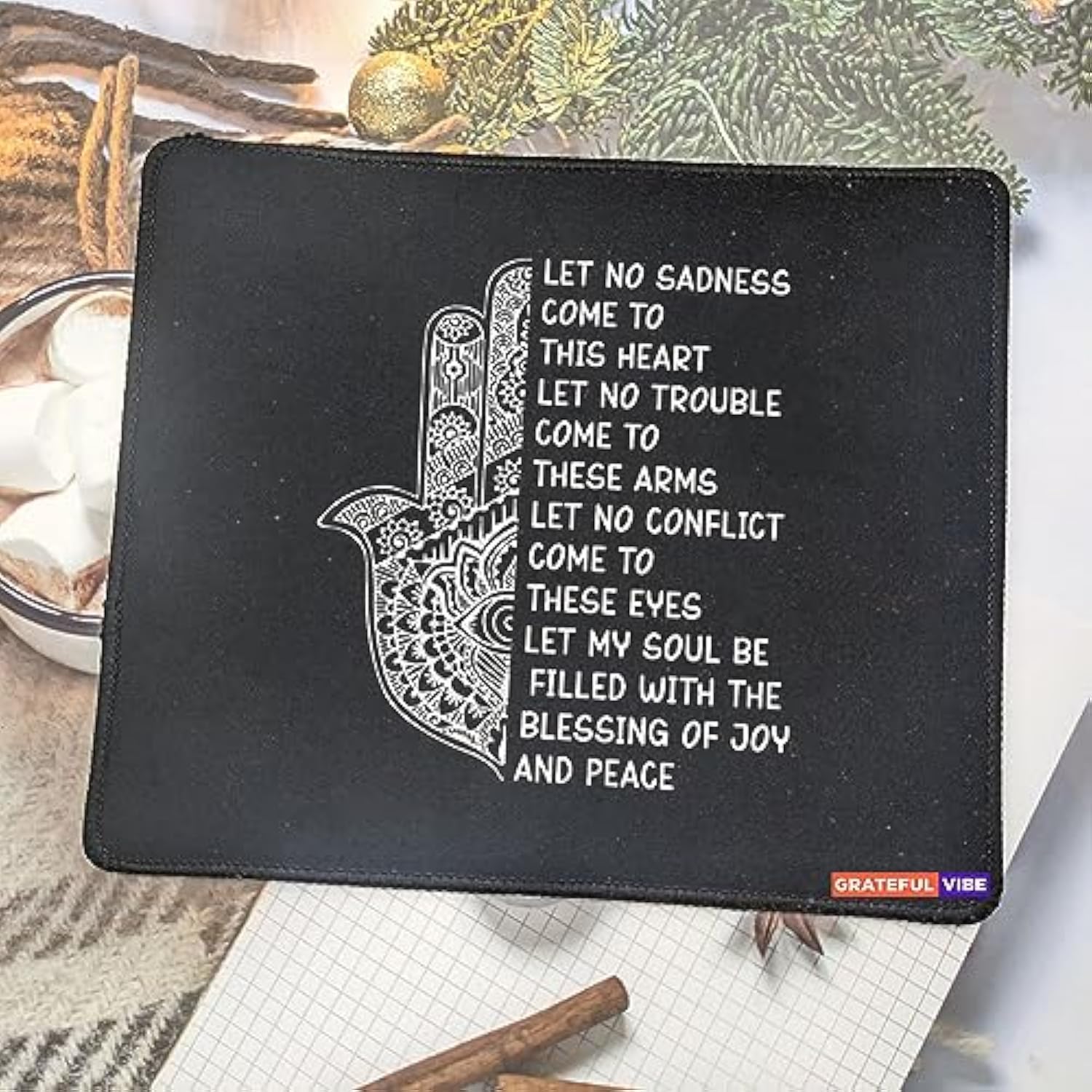 Hamsa Flowers Mouse Pad For Women - Brithday Gift For Zen, Yoga And Buddhist Symbols Mousepad - Hamsa Hand Meditation Gifts Mousemat 9.5 Inch