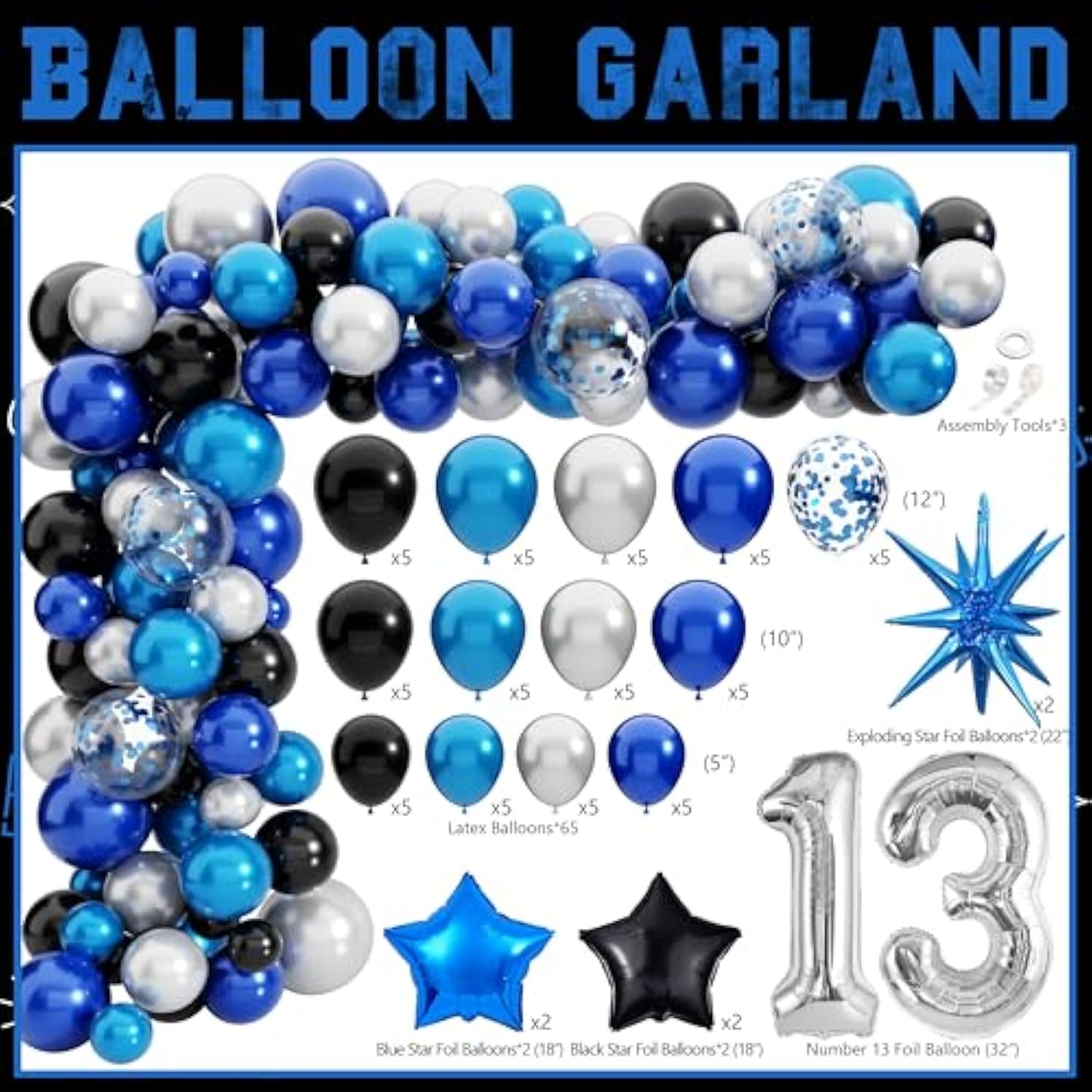 13Th Birthday Decorations For Boys, Official Teenager Happy 13Th Birthday Decor With Banner Backdrop Tablecloth & Number 13 Balloon Arch Kit For 13 Year Old Birthday Party Supplies(Black Blue)