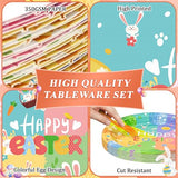 96 Pcs Easter Plates and Napkins Sets, 350GSM Easter Paper Plates, Colorful Spring Disposable Plates Napkins Forks Dinner Plates, Easter Dinnerware Tableware Party Supplies