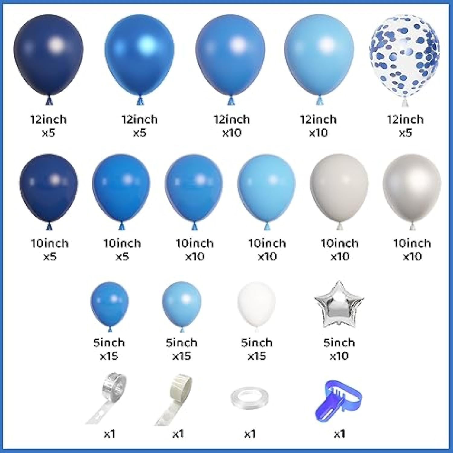Navy Blue Balloons Arch Garland Kit, 144Pcs Royal Light Blue Confetti Silver Star Foil Balloons For Blue Boys Birthday Baby Shower Wedding Graduation Party Decorations Supplies