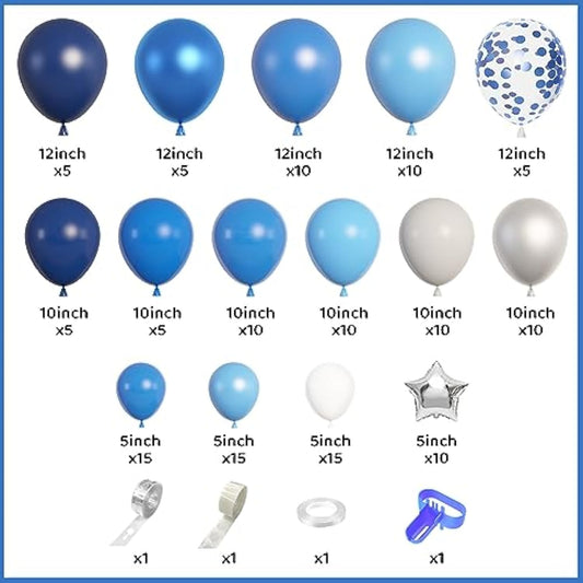 Navy Blue Balloons Arch Garland Kit, 144Pcs Royal Light Blue Confetti Silver Star Foil Balloons For Blue Boys Birthday Baby Shower Wedding Graduation Party Decorations Supplies
