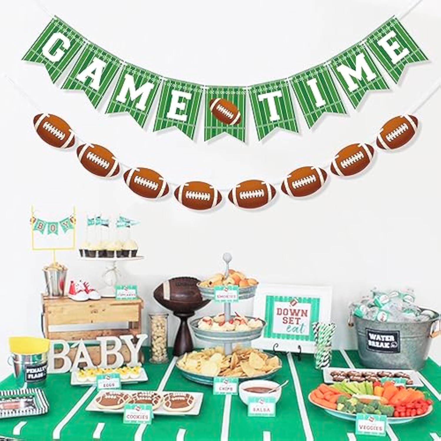 2 Pcs Game Time Football Banner - Garland for Game Day & Sports Party Decor