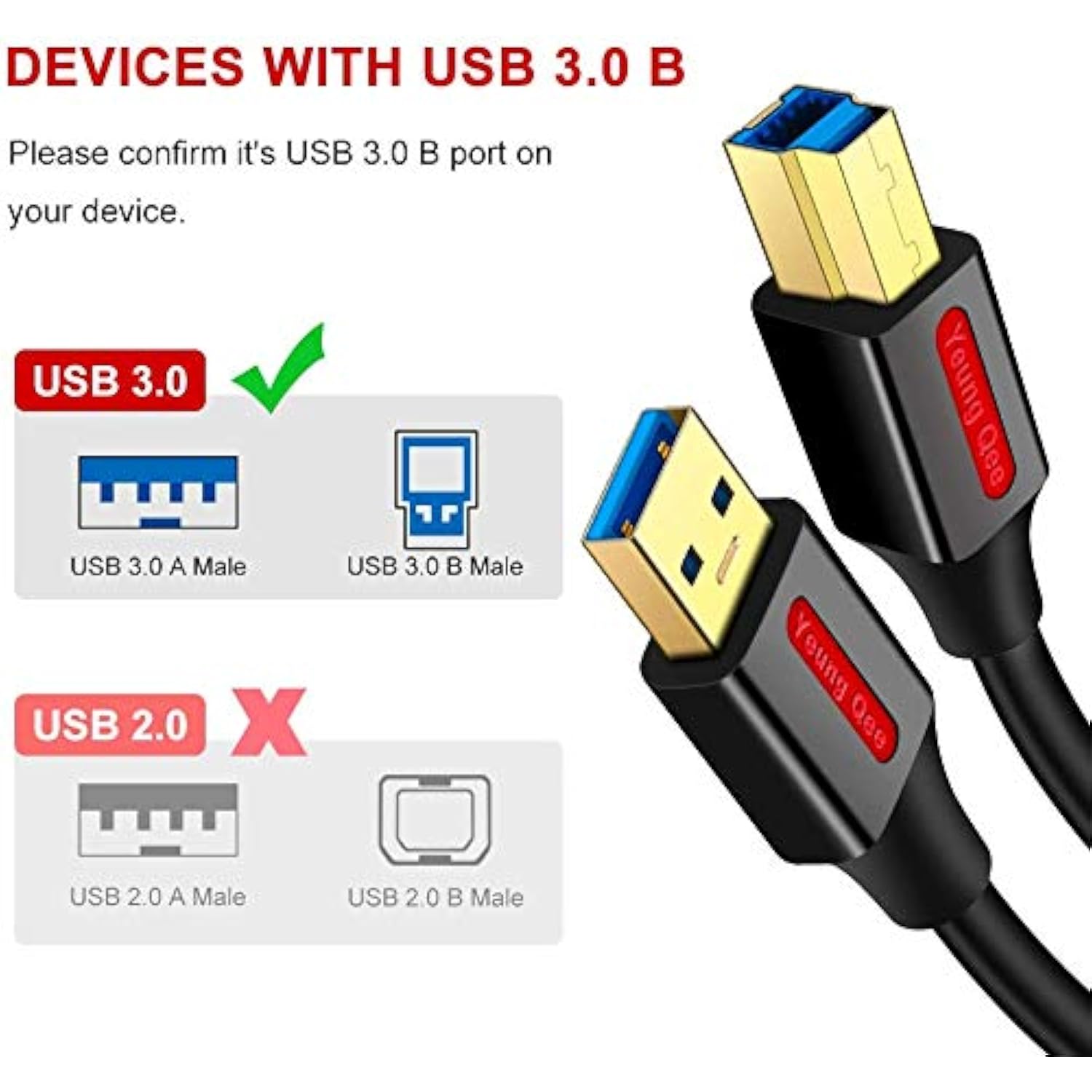 Usb 3.0 Cable A Male To B Male 20 Ft,Superspeed Usb 3.0 Type A To B Male Cable