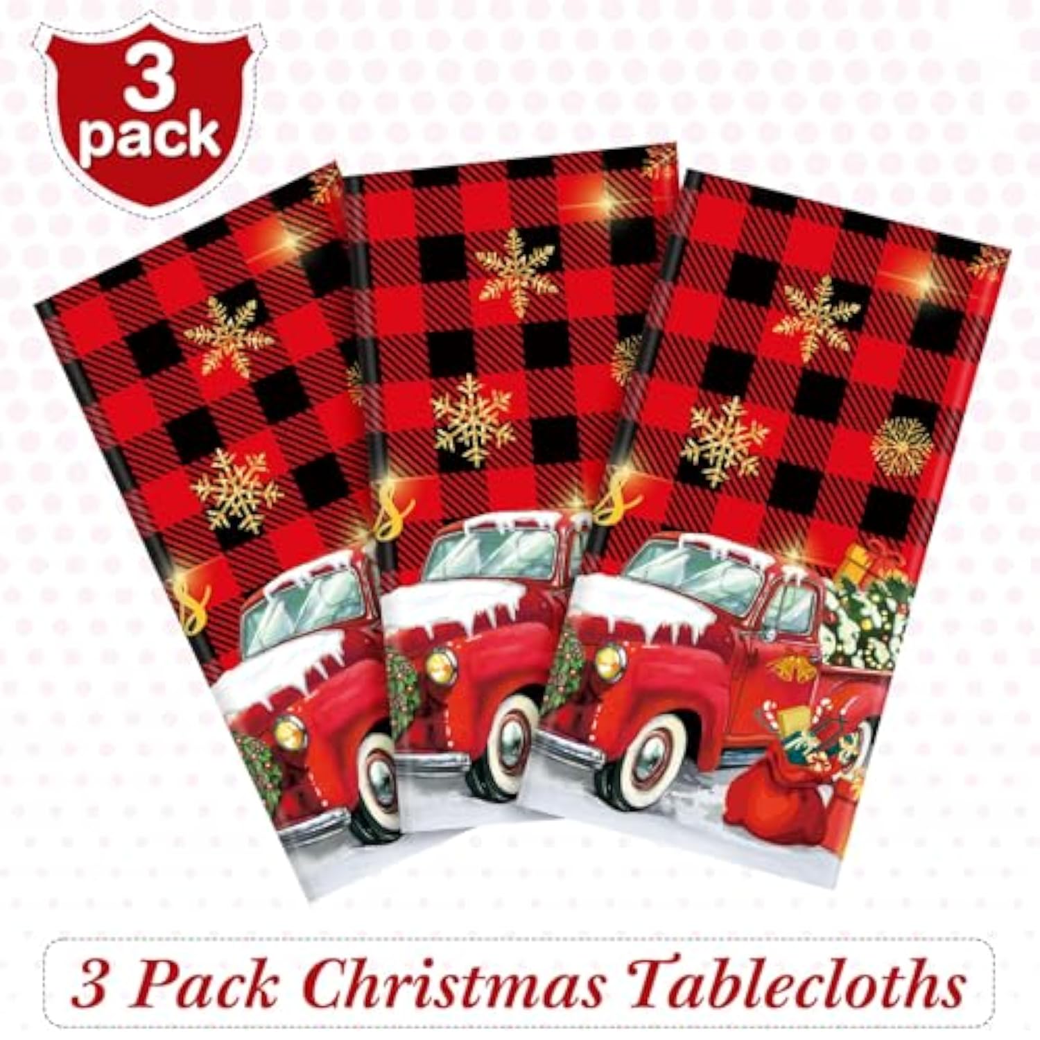 3 Pack Christmas Red Truck Tablecloths Decor Plastic Xmas Party Table Covers Retro Merry Christmas Tree Farm Print Party Supplies Xmas Winter Holiday B'Day Party Decor, 54''X108'' (Plaid)