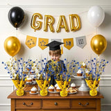 6 Pack 2025 Graduation Table Centerpiece Party Decoration Metallic Foil Spray Centerpiece Glitter Decor Star Tabletop For Graduation New Year Birthday Holiday Party Favor, Blue And Gold