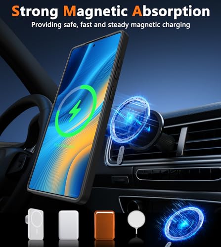 For Samsung Galaxy S25-Ultra Case: Magnetic Matte Military Grade Drop Protection Translucent Cell Phone Cover - Slim Rugged Durable Shockproof Protective Phonecase - 6.9 Inches (Black)