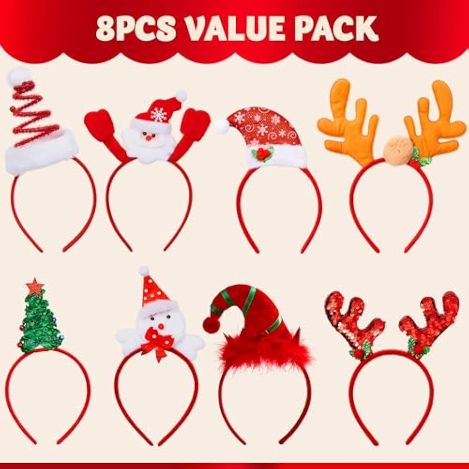 8 Pcs Christmas Headbands Head Hat Toppers Costume Accessories For Kids Girls Boys Christmas Parties Xmas Holiday Party Favors Photo Booth