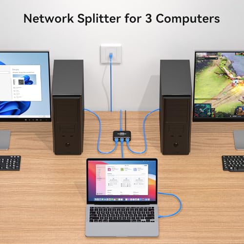 Ethernet Splitter 1 To 3 High Speed Lan Splitter 1000Mbps Gigabit Rj45 Ethernet Switch With Usb C Power Cable For Cat5/5E/6/7/8 Cable