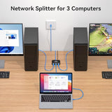 Ethernet Splitter 1 To 3 High Speed Lan Splitter 1000Mbps Gigabit Rj45 Ethernet Switch With Usb C Power Cable For Cat5/5E/6/7/8 Cable