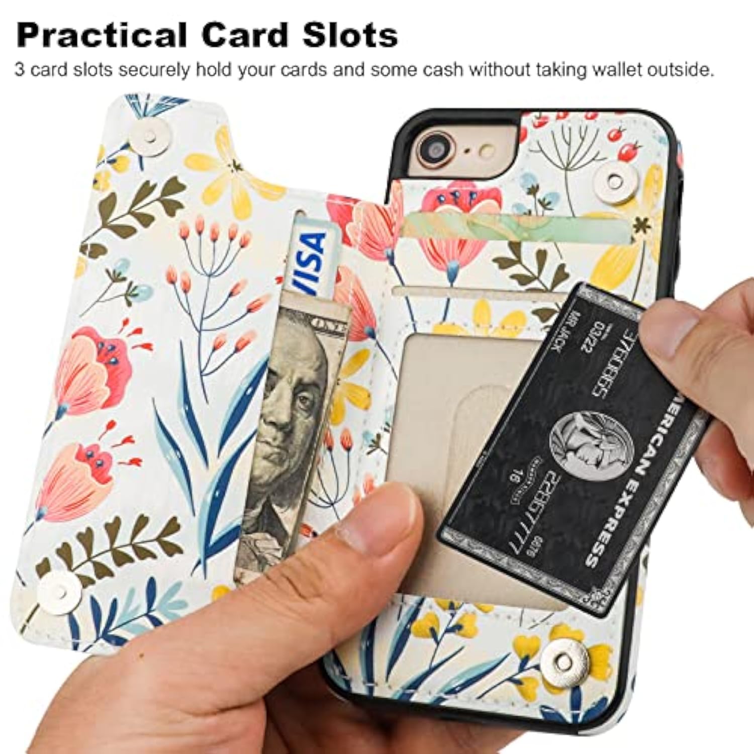 For Iphone Se(2022)/(2020) Iphone 7/8 Wallet Case With Card Holder, Floral Flower Flip Folio Pu Leather Kickstand Card Slots,Double Magnetic Clasp Shockproof Case 4.7"