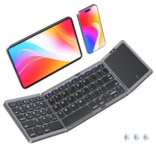 Foldable Keyboard With Touchpad, Bluetooth Wireless Portable Keyboard, Rechargeable Ultra Slim Pocket Folding Keyboards, Full Size Keys, Travel For Ios Android Windows Laptop Pc Tablet