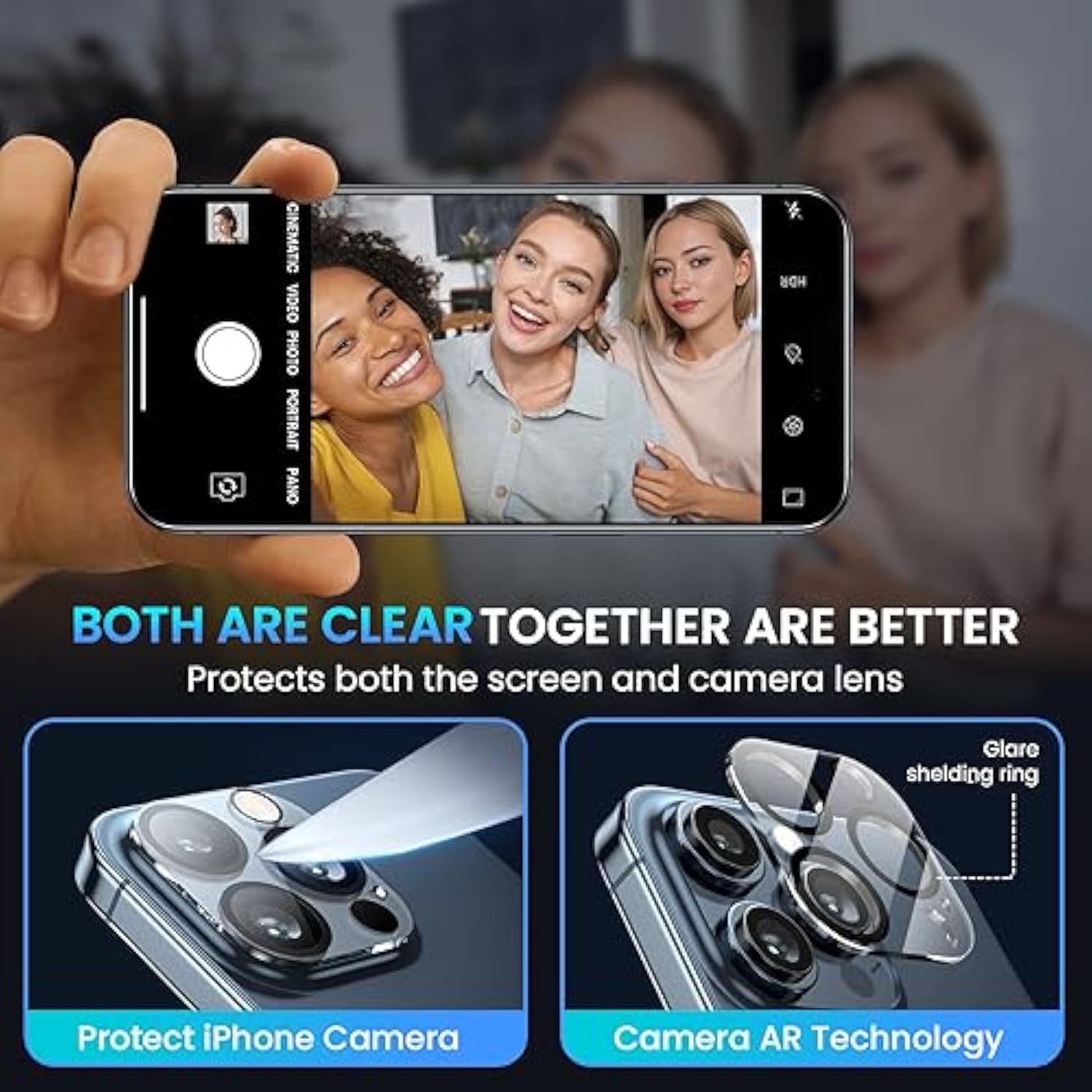 3+3 Pack iPhone 15 Pro Max Privacy Screen & Camera Lens Protector Black